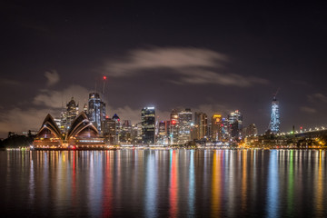 Sydney skyline at night with reflections