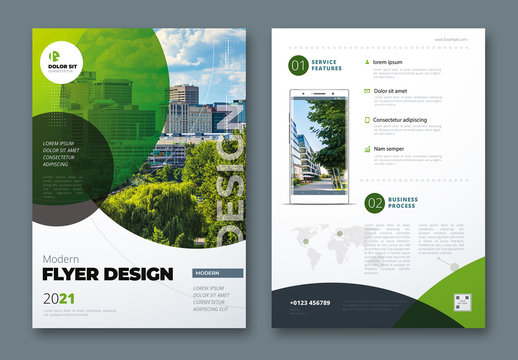 Flyer Layout with Layered Green Circle Shapes