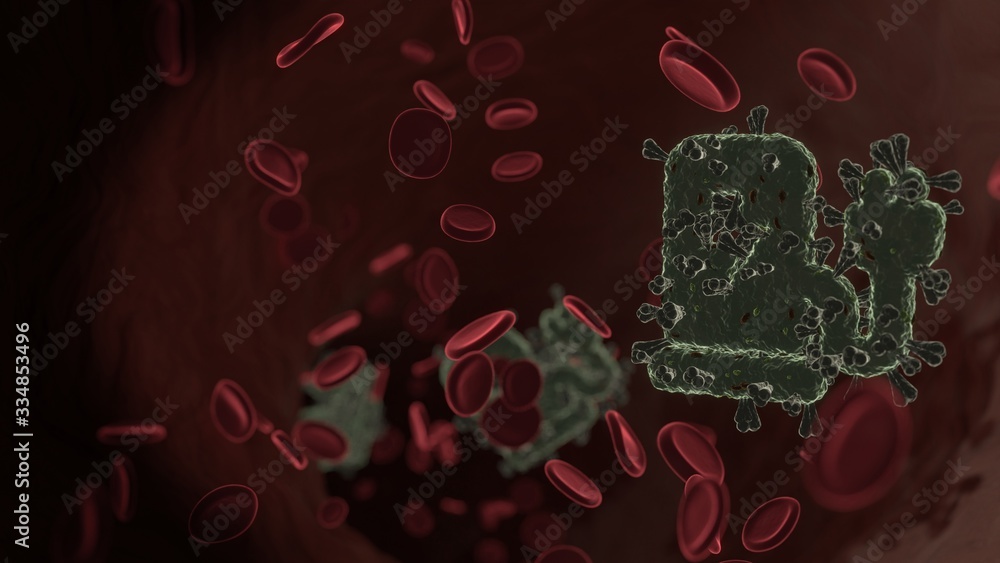 Aufkleber microscopic 3d rendering view of virus shaped as symbol of charging station inside vein with red blo