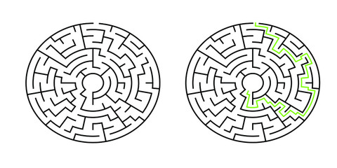 8-corridor wide circular maze with solution