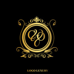 C & O / CO logo initial vector mark. Initial letter C and O CO logo luxury vector mark, gold color elegant classical symmetric curves decor.