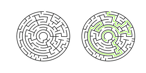 8-corridor wide circular maze with solution
