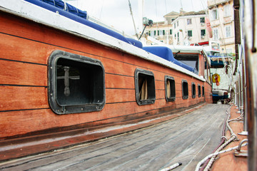 Obraz premium old ship background of deck and free space for your decoration. 