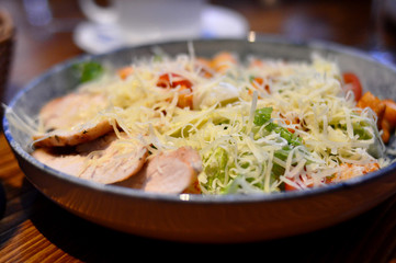 Plate of fresh and healthy Caesar salad