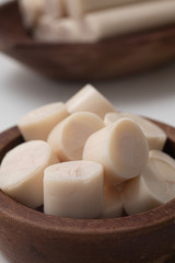 Sliced palm heart in a bowl