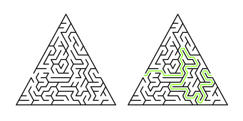 20-cell-wide triangular maze with solution
