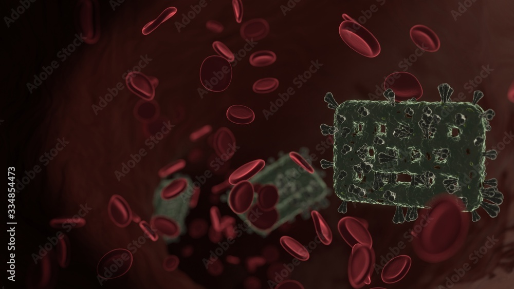 Aufkleber microscopic 3d rendering view of virus shaped as symbol of keyboard inside vein with red blood cells