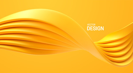 Abstract wave isolated on yellow background. Vector 3d illustration. Plastic flowing ribbons. Colorful flowing shape. Smooth streaming object. Minimal decoration element for design - 334854843