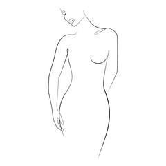 Woman’s body one line drawing on white isolated background. Vector illustration
