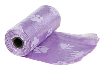 Purple bag roll for collecting dog excrement