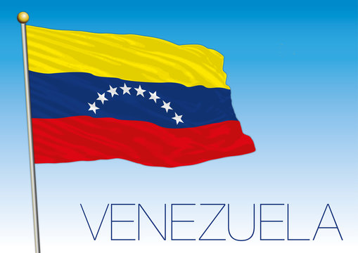 Bolivarian Republic of Venezuela official national flag and coat of arms, south america, vector illustration