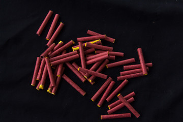 Smoke bomb, pirotechnic fireworks on black background