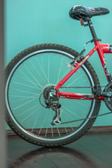 Fototapeta na wymiar Wheel and spokes of the bike, close-up.