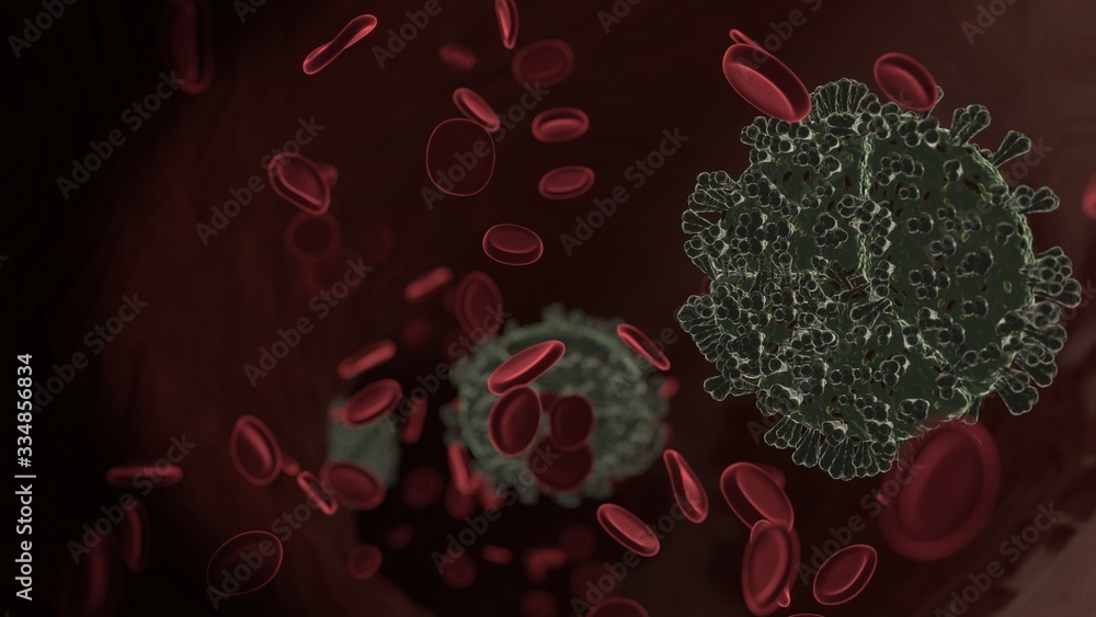 Aufkleber microscopic 3d rendering view of virus shaped as symbol of pie chart inside vein with red blood cell