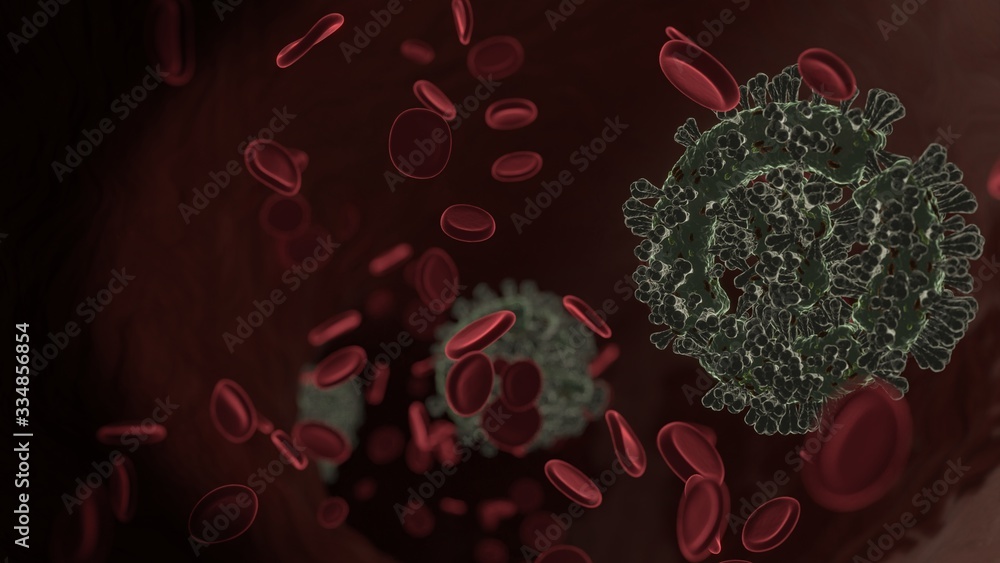 Aufkleber microscopic 3d rendering view of virus shaped as symbol of pie chart inside vein with red blood cell