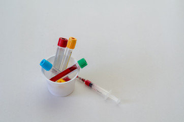  Blood sample tubes on the white background.