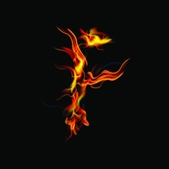 letter F fire or shades of horror, burning letters, Latin fonts from fire, collection of fonts, fire for creative business logos and GAME
