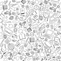 Back to school seamless vector pattern. For design, wrapping paper and wallpaper. Pattern school supplies. Vector illustration. Hand-Drawn. Flat design.