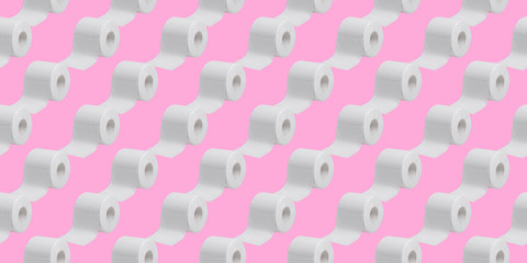 Creative seamless pattern layout of toilet paper rolls. Minimal outbreak of coronavirus. Panic concept.