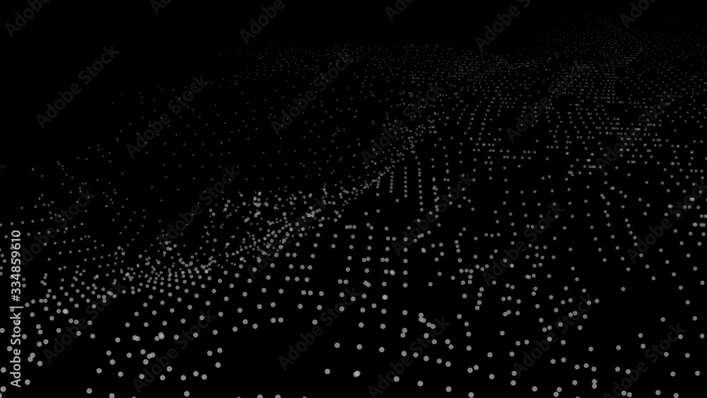 Poster abstract dynamic wave of particles. wave of gradient dots on black background. futuristic vector ill