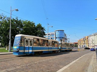 Fototapeta na wymiar Konstal trams in Wroclaw