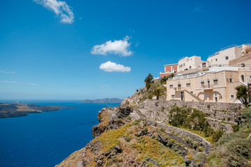 Fototapeta na wymiar white houses in santorini with sea view, beautiful landscape