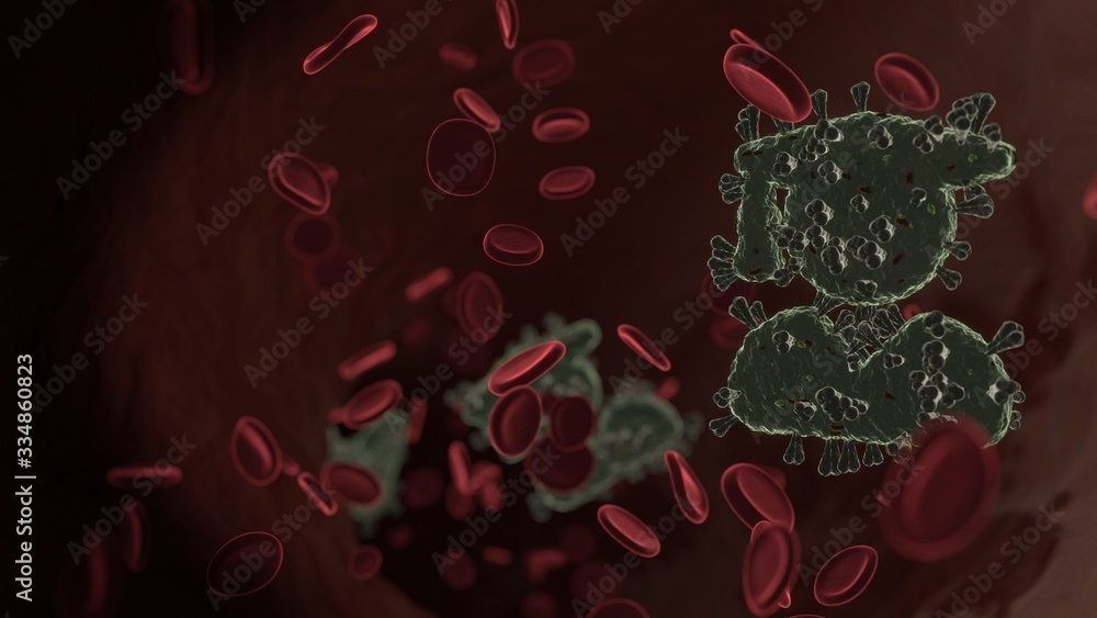 Aufkleber microscopic 3d rendering view of virus shaped as symbol of user graduate inside vein with red blood 