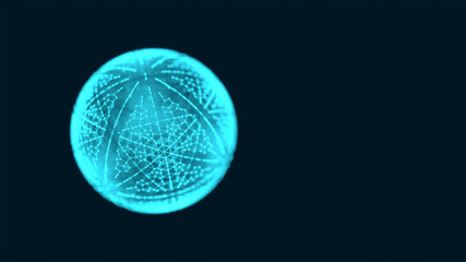 3D illustration. Abstract geometric background. A blue ball of particles. Pattern on the sphere. Place for the test.