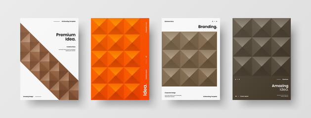 Company identity brochure template collection. Business presentation vector A4 vertical orientation front page mock up set. Corporate report cover abstract geometric illustration design layout bundle.