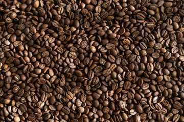 coffee beans on burlap background