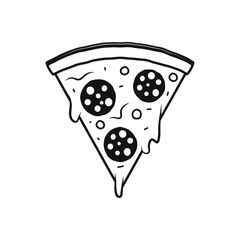 Pizza a piece icon on white back. Concept.