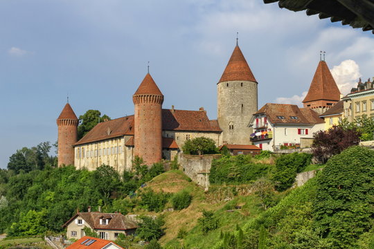 Chenaux Castle at Estavayer-le-Lac by day, Fribourg, Switzerland