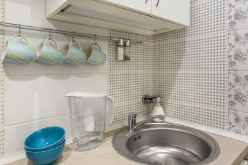 small kitchen interior of flat apartments or hostel
