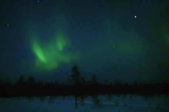 Northern lights in winter Lapland at night