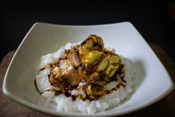 rice porridge with fried eggs