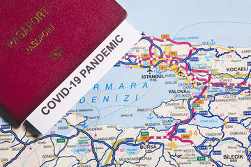 No travel, no holiday, no visa, stay at home concept work for novel coronavirus or COVID-19. Claret...