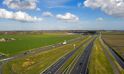 Drone photo of newly constructed highway for car traffic