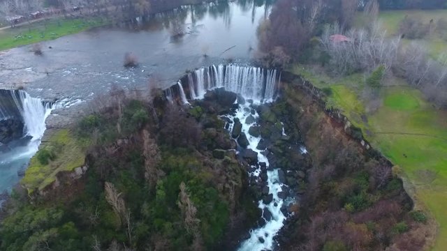 Saltos del Laja waterfall in southern Chile Aeral Shoot