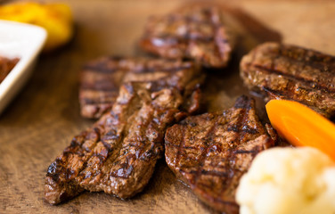 beef steak on the sealed grill, turkish meal