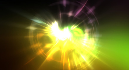 Dynamic moving burst of light. Beautiful shinning background of colorful lights. Vibrant energy display of a star with glowing light rays and particles.