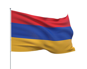 Waving flags of the world - flag of Armenia.  Isolated on WHITE background 3D illustration.