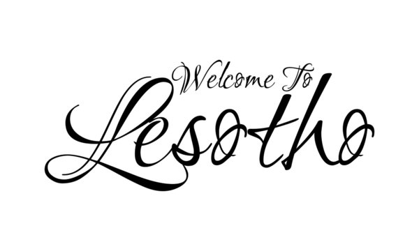 Welcome To Lesotho Creative Cursive Grungy Typographic Text on White Background
