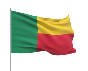 Waving flags of the world - flag  of Benin.  Isolated on WHITE background 3D illustration.