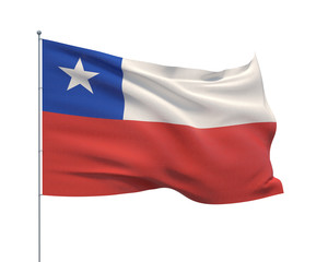 Waving flags of the world - flag  of Chile.  Isolated on WHITE background 3D illustration.