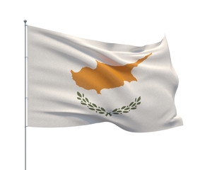 Waving flags of the world - flag  of Cyprus.  Isolated on WHITE background 3D illustration.