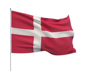 Fototapeta na wymiar Waving flags of the world - flag of Denmark. Isolated on WHITE background 3D illustration.