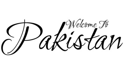Welcome To Pakistan Creative Cursive Grungy Typographic Text on White Background