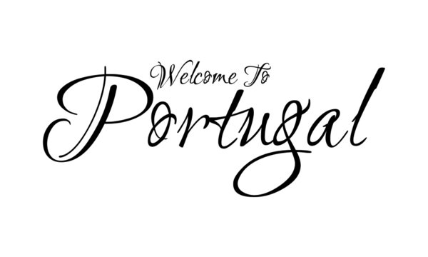 Welcome To Portugal Creative Cursive Grungy Typographic Text on White Background