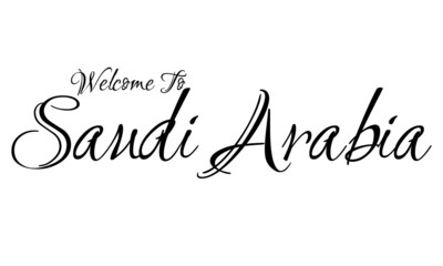 Welcome To Saudi Arabia Creative Cursive Grungy Typographic Text on White Background