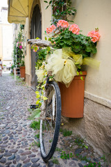 Fototapeta na wymiar A floral bike through the streets of Alghero